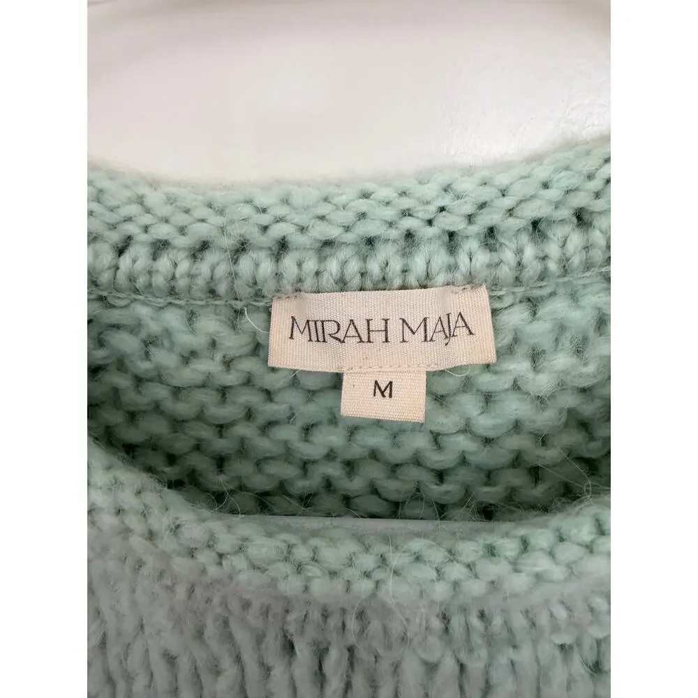 Mirah Maja Cropped Wool Blend Knit Sweater Top Mint Green Medium